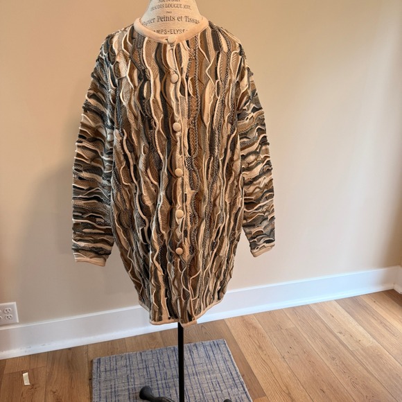 Limnos Sweaters - Limnos Women's Brown/Beige/Green Vintage 3D Knit Wool Cardigan Size M